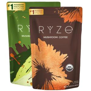 imageRYZE SUPERFOODS All Day Energy Bundle with Mushroom Coffee  Mushroom Matcha USDA Organic with 6 Adaptogenic Mushrooms  MCT Oil ampamp Matcha for Better Energy Focus Digestion Immunity 3030 serving
