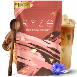 imageRYZE SUPERFOODS Mushroom Chicory with 6 Organic Adaptogenic Mushrooms Keto Decaf Coffee with Chicory Root for Energy Focus Digestion Immunity with Lions Mane Turkey Tail Shiitake 30 servings