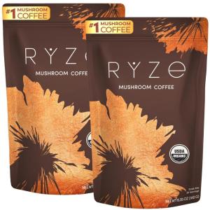 imageRYZE SUPERFOODS Mushroom Coffee USDA Organic with 6 Adaptogenic Mushrooms and MCT Oil USA Grown Instant Coffee for Better Energy Focus Digestion Immunity with Lions Mane ampamp Turkey Tail 30 servings635 Ounce Pack of 2