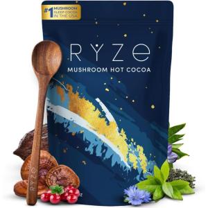 imageRYZE SUPERFOODS Mushroom Hot Cocoa Melatonin Sleep Supplement Keto Cocoa Powder with Reishi Mushroom Melatonin Glycine Cacao LTheanine Chicory to Help Fall Asleep and Stay Asleep 20 Servings