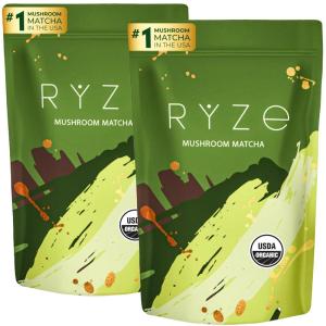 imageRYZE SUPERFOODS Mushroom Matcha USDA Organic with 6 Adaptogenic Mushrooms and CeremonialGrade Matcha for Energy Focus Digestion Immunity with Turkey Tail Shiitake Lions Mane 30 servings60 Servings
