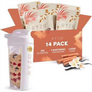 imageRYZE SUPERFOODS Mushroom Overnight Oats Oatmeal with 6 Adaptogenic Mushrooms and 20g GrassFed Whey Protein ampamp Chia Seeds Lions Mane Turkey Tail Shiitake Reishi Healthy Breakfast 14 servings