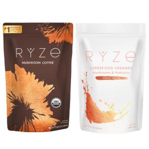 imageRYZE SUPERFOODS RYZE n Shine Bundle USDA Organic Mushroom Coffee  Probiotic Coffee Creamer with 6 Adaptogenic Mushrooms and MCT Oil or Better Energy Focus Digestion Immunity 30  30 Servings