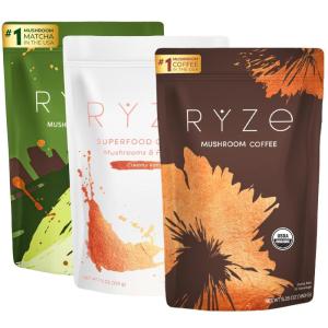 imageRYZE SUPERFOODS Ultimate Energy Bundle USDA Organic Mushroom Coffee ampamp Mushroom Matcha  Probiotic Creamer with 6 Adaptogenic Mushrooms for Better Energy Focus Digestion Immunity 30 serving each