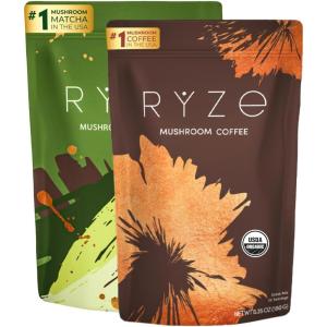 imageRYZE SUPERFOODS All Day Energy Bundle with Mushroom Medium Roast Coffee  Mushroom Matcha USDA Organic with 6 Adaptogenic Mushrooms  Matcha for Better Energy Focus Digestion 3030 ServingNew