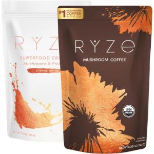 imageRYZE SUPERFOODS RYZE n Shine Bundle USDA Organic Mushroom Medium Roast Coffee  Probiotic Coffee Creamer with 6 Adaptogenic Mushrooms for Better Energy Focus Digestion Immunity 30  30 ServingsMild  Creamer